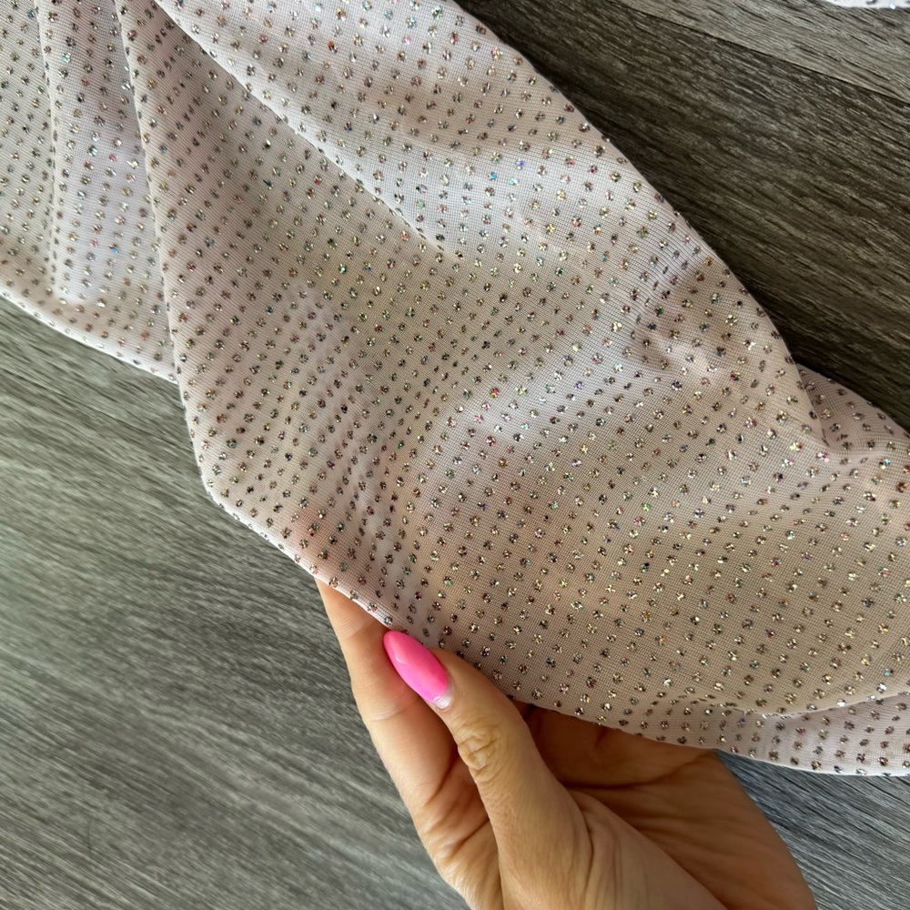 For Love & Lemons Pink Glitter Ruched Mini Dress Puff Sleeve - Picture 4 of 16